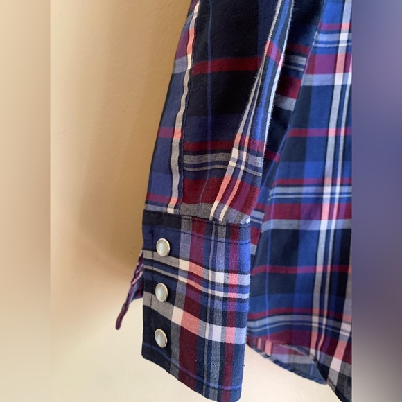 Ely Cattleman snap button shirt ling sleeve plaid thin western cowboy size med - Picture 5 of 7